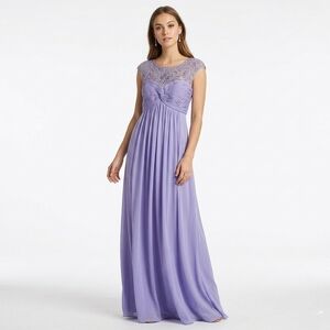 NEW Sue Wong Lavender Purple Illusion Neckline Full-Length Gown Size 4/6